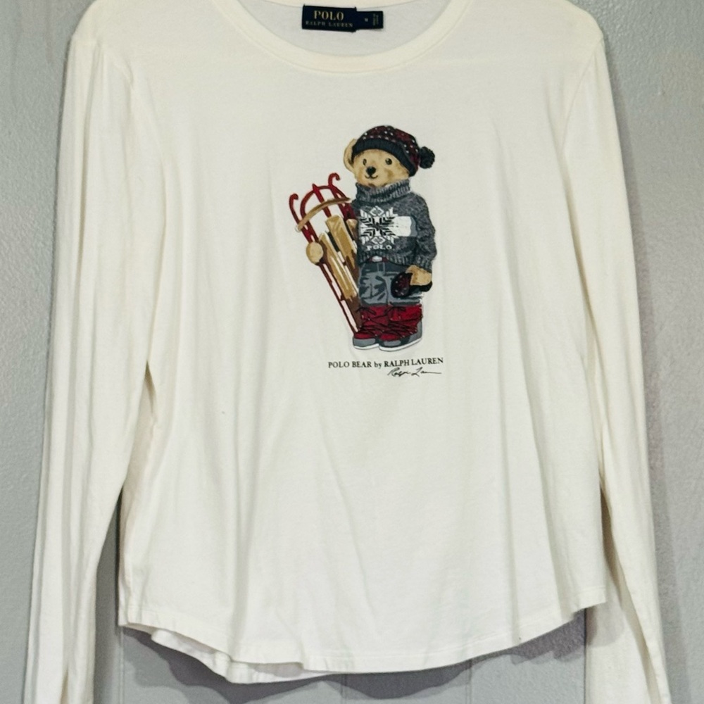 Polo by Ralph Lauren Kids White Bear Long Sleeve Tee
